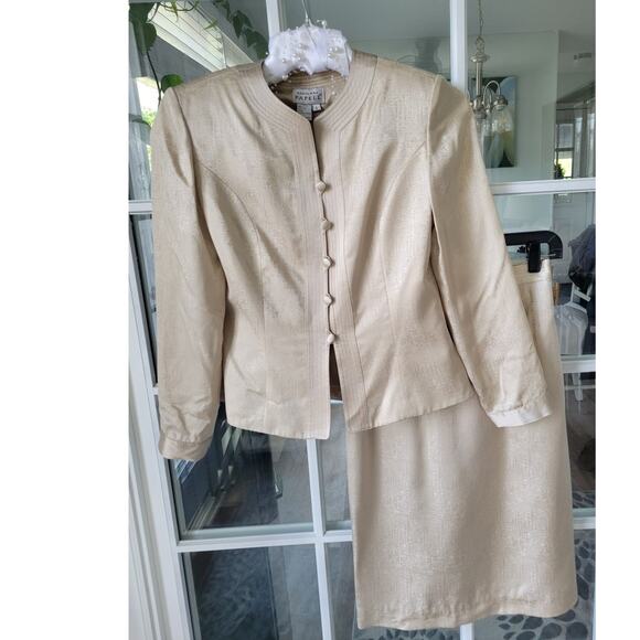 Vintage Adrianna Papell 100% silk 2 piece skirt blazer jacket suit set - Picture 1 of 8